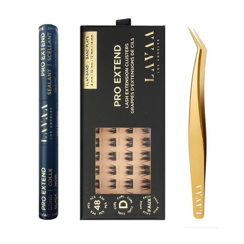 PRO Extend Lash System | 48 Lash Clusters in 4 lenghts: 8mm 10mm 12mm 14mm | Flat-Band All-Day Comfort | DIY Lash Extensions (V1 | VOLUME Bundle)