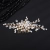 Teyglen Pearl Bride Wedding Hair Comb Flower Crystal Hair Piece Bridal Pearl Hair Comb Rhinestone Headpiece Hair Accessories for Women Girls (Gold)