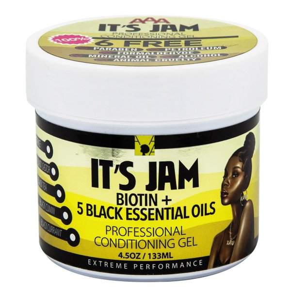 African Anti Aging It's Jam Professional Conditioning Gel With Biotin + 5 Black Essential Oils 4.5 Oz (Pack of 1)