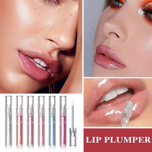 Lip Glow Oil Moisturizing Lip Balm,Plump Lip Gloss Lip Care Clear Lip Oil Tinted,Hydrating Lip Glow Oil Gloss Transparent Plumping Glass Lip Glow Oil Fresh Texture,Set of 6