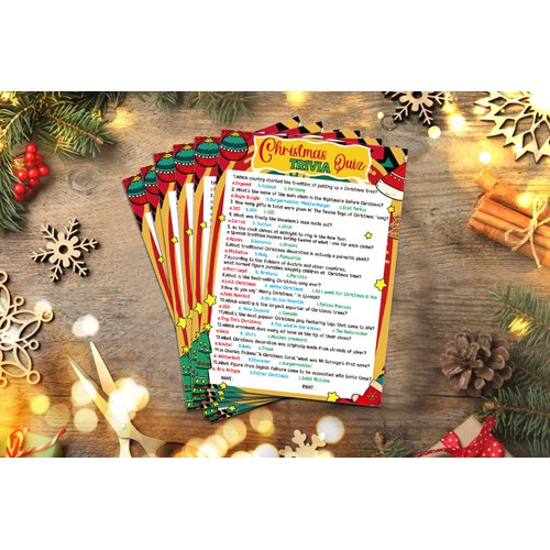 FLYAB 25 Pack Christmas Trivia Game Cards for Adults Xmas Festival Guessing Activity Holiday Games Trivia Cards Christmas Vacation Game for Adults Kids Families Groups Christmas Party Supplies