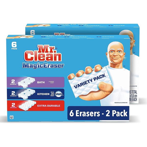 Mr. Clean Magic Eraser Variety Pack (with Bath, Kitchen, and Extra Durable Cleaning Pads), Bathroom, Shower, and Oven Cleaner, 12 Count