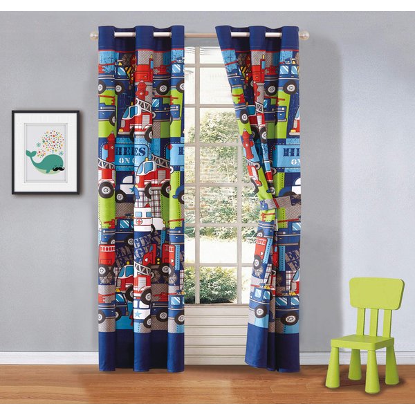 Elegant Home Multicolor Heroes First Responders Police Cars Fire Trucks Ambulances Design Boys / Kids Room Window Curtain Treatment Drapes 2 Piece Set with Grommets (Heros)