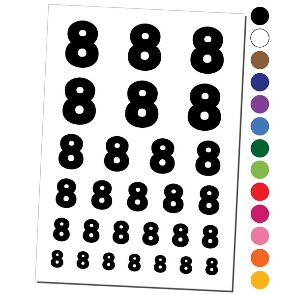 Number 8 Eight Fun Bold Font Temporary Tattoo Water Resistant Fake Body Art Set Collection - Dark Blue (One Sheet)
