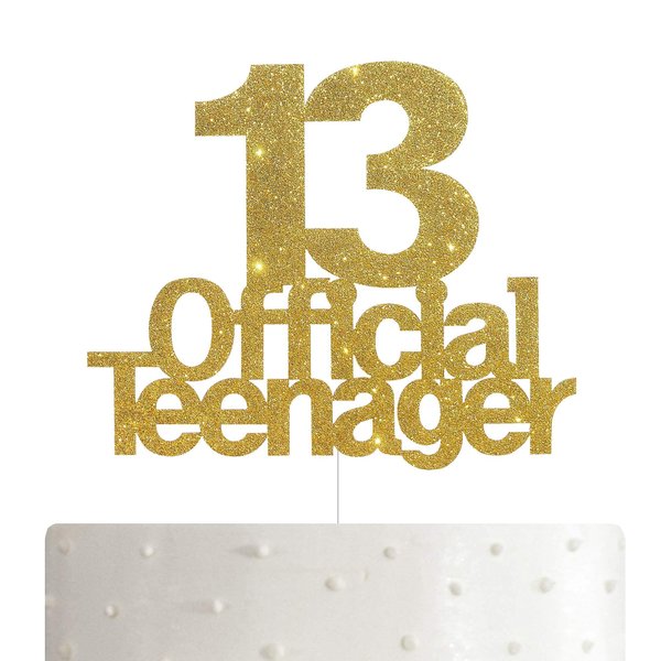 ALPHA K 13 Official Teenager Cake Topper, 13th Birthday Cake Topper, Birthday Party Decoration with Premium Gold Glitter