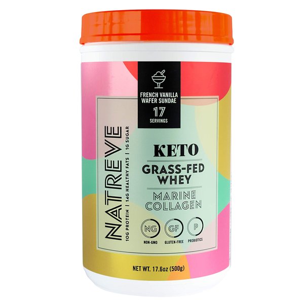 Natreve- Marine Collagen Peptides Grass-Fed Whey Powder | Keto Friendly for Muscle, Hair, Skin, Nails, Joints, Collagen Protein Powder, Collagen Supplements (French Vanilla)