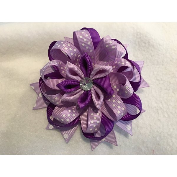 Grosgrain Ribbon Hair Bow, Stacked Hair Bow, Flower Hair Bow, Purple Hair Bow, Lavender, Polka Dot