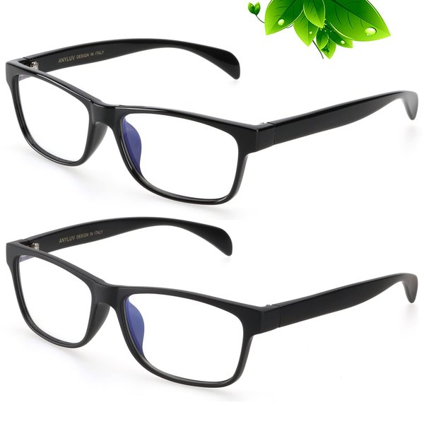 ANYLUV Blue Light Blocking Glasses Women Men Black Rectangle frame Blue Light Glasses for Men Anti Eyestrain Clear Lens 2 Pack
