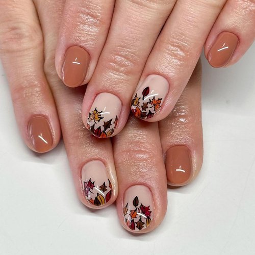 Square Fake Nails Short Press On Nails Fall False Nails With Maple Leaves Designs Brown Nails Press Ons Short Acrylic Nails Full Cover Glue On Nails Glossy Stick On Nails For Women
