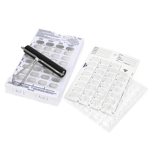 Ezy Dose Disposable (31-Day) Pill, Medicine, Vitamin Organizer Box | Monthly Planner | Kit includes Cards, Tray, Blisters, Brayer