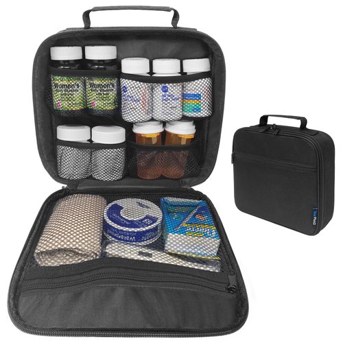 StarPlus2 - Medium Travel Pill Bottle Organizer, Medicine Bag, Carrier for Medications and Medical Supplies - Black (Without Lock)
