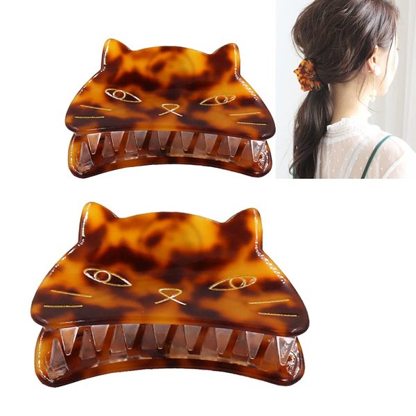 Yusier 2 PCS Cute Cat Claw Hair Claw Clip Two Sizes That Stay in Place Hair Clips Hair Clips fo Women Girl (Tortoiseshell Cat)