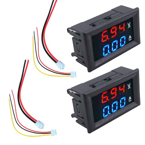 2PCs Voltage Current Tester,Compatible for 0.28" Digital Voltmeter Ammeter DC 100V 10A Dual LED Meter - 3-Bit Blue/Red Display with Connection Wires.