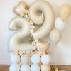 Biapian 40 Inch Cream Number 21 Balloon, 21st Birthday Balloons, Big Digital 21 or 12 Beige White Giant 21 Foil Balloon Helium for 12th 21st Birthday Decorations Anniversary Baby Shower Party Supplies