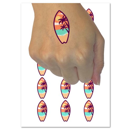 Tropical Beach Surfboard Hawaii Temporary Tattoo Water Resistant Fake Body Art Set Collection - 15 2" Tattoos (1 Sheet)