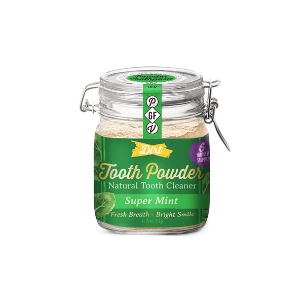 THE DIRT Tooth Powder - Natural Fluoride-Free Toothpaste Alternative, Vegan - Essential Oils & Bentonite Clay (Super Mint, 51g: 6 Month Supply)