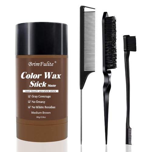 BRIMFULITE Hair Wax Stick, Non-Greasy Slick Back Stick No Residues Hair Color Stick Instant Root Touch Up Hair Color for Women Men Travel Size Hairline Powder Stick 2.8 Oz. (Medium Brown)