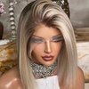 Dark Roots T4/613 Ombre Blonde Lace Front Wigs for Black Women, Silky Straight Bob Wigs with Cap+Comb, Glueless Pre plucked Light Ash Blonde Wigs for White Women, Heat Resistant Japanese Synthetic Wig