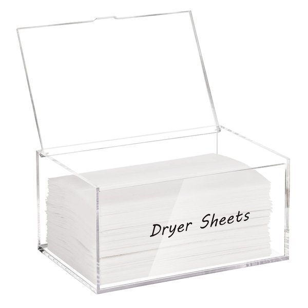 Simetufy Dryer Sheet Holder for Laundry Room, Acrylic Laundry Clear Dryer Sheets Dispenser Container Box with Lid for Organizing Fabric Dry Sheet, Laundry Pods