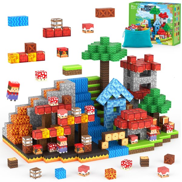 TENYEAH Magnetic Blocks Game - Build Mine Magnet Video Game World Adventure Set for Toddler, Super Bro Magnetic Set Elements Toys Gift for Boys & Girls Kids 3+