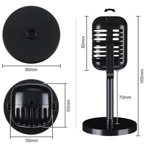 Zubebe 4 Pcs Microphone Props Retro Vintage Plastic Microphone Fake Microphone Pretend Mic Centerpiece for Cosplay Podcast Event Rock and Roll Hip Hop Music Party Decorations(Black)