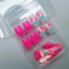 Flower Press On Nails Short Square Fake Nails With Light Blue Pink Flowers Design Glossy Cute False Nails Artificial Reusable Glue On Nails Short Nails Press ons Full Cover Stick On Nails for Women 24