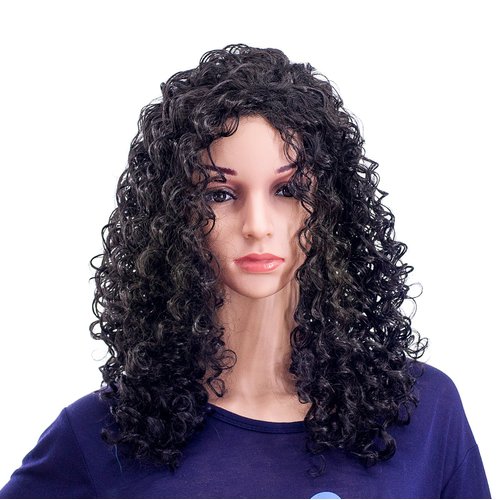SWACC 20-Inch Long Big Bouffant Curly Wigs for Women Synthetic Heat Resistant Fiber Hair Pieces with Wig Cap (Black)