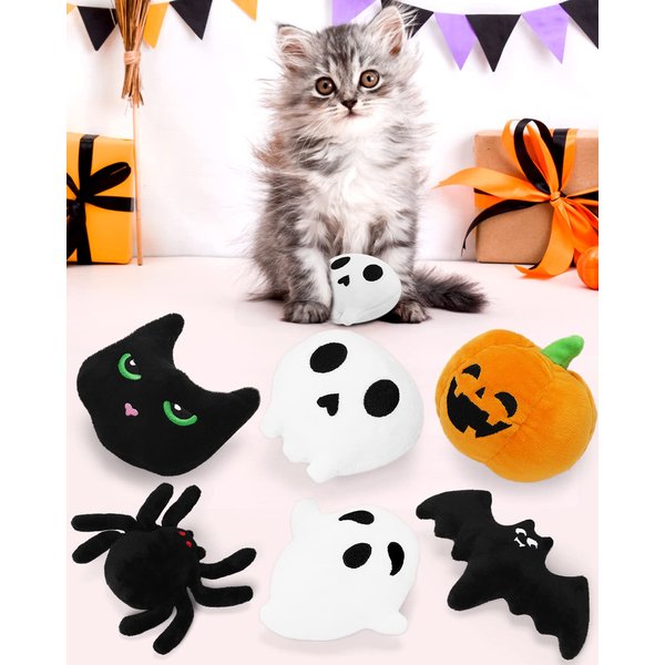 CiyvoLyeen 6PCS Halloween Catnip Toys Plush Cat Chew Bite Toys Teething Interactive Catnip Filled Kitten Toy for Halloween Cat Lover Gift