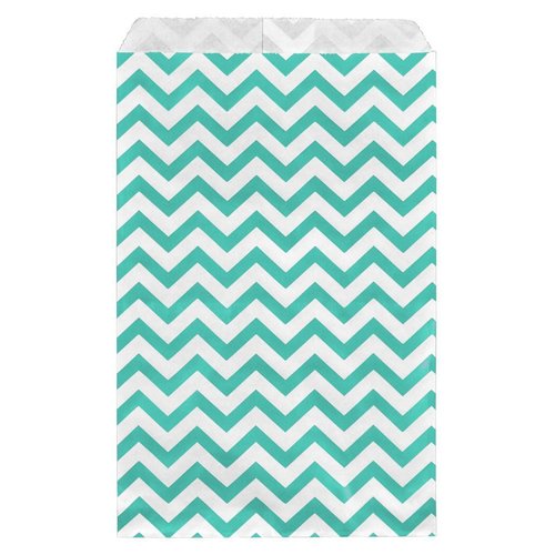 888 Display - 200 pcs of 5" x 7" Teal Green Chevron Paper Gift Bags Shopping Sales Flat Bags