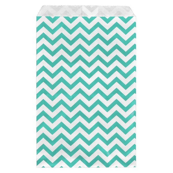 888 Display - 200 pcs of 5" x 7" Teal Green Chevron Paper Gift Bags Shopping Sales Flat Bags