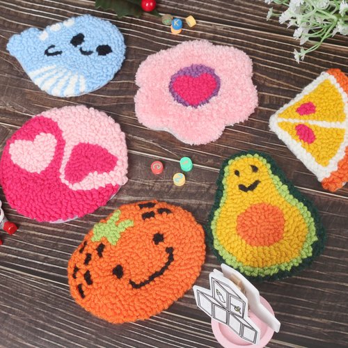 Longan Craft Punch Needle Coaster Kit 21 Pcs Easy Punch Needle Coasters Kits for Adults Beginners 6 Pattern Tufted Rug Pads with Adhesive Felt Yarns Embroidery Hoop Instruction DIY Needle Punch Craft