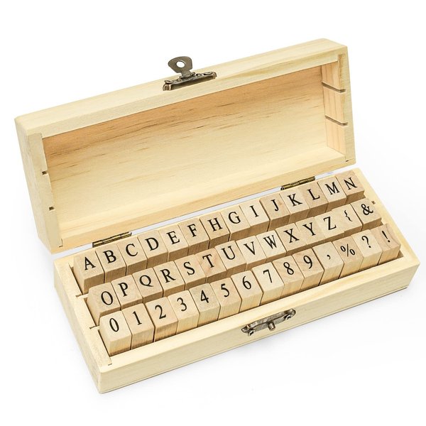 Toptime Letter Stamps, 42Pcs Rubber Alphabet Stamp Set DIY Wooden Stamps with Storage Case, Vintage Number Stamps Mini Symbol Stamps for Crafting, Journaling, Card Making, Scrapbooking, Kids Painting