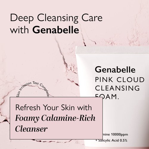 Genabelle Pink Cloud Cleansing Foam - Hydrating Gentle Face Cleanser with Salicylic Acid and Calamine Powder for Blemish Care, Deep Cleansing Face Wash for Normal to Oily Skin, 5.07 fl.oz
