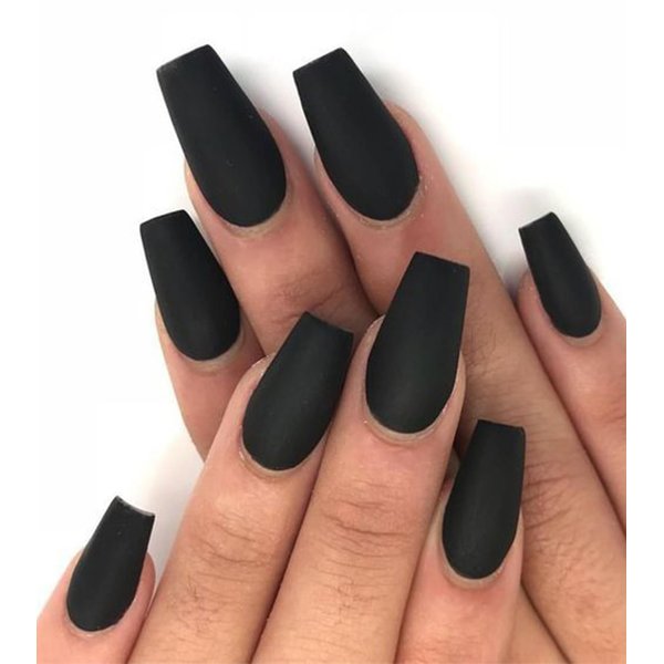 Black Press On Nails - Aegenacess Press On Nails Coffin, Matte Fake Nails with Glue Sticker, Press On Nails Long, Solid Color Stick On Nails in 12 Sizes, 24PCS Glue On Nails, Black Velvet