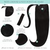 Hair Extensions Clip in Ponytail Human Hair Extensions Natural Black 16 Inch 80g Wrap Around Ponytail Hair Extensions with Magic Paste Pony Tail Hair Extensions Hairpieces for Girls