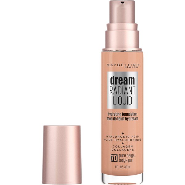 Maybelline Dream Radiant Liquid Medium Coverage Hydrating Makeup, Lightweight Liquid Foundation, Pure Beige, 1 Count