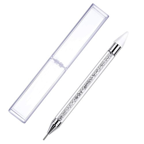 ZXUY Dual Ended Nail Rhinestones Picker Dotting Tools Nail Art Design Dotting Pen,DIY Nail Art Decoration Wax Tip Pencil for Gems Crystals Studs Beads (White)