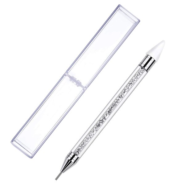 ZXUY Dual Ended Nail Rhinestones Picker Dotting Tools Nail Art Design Dotting Pen,DIY Nail Art Decoration Wax Tip Pencil for Gems Crystals Studs Beads (White)