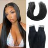 Human Hair Extensions for Black Women, OiMiGO Yaki Straight Tape in Extensions 40pcs 100g Tape ins Extension 22 Inch Soft Brazilian Remy Hair Yaki Tape Hair Extensions Human Hair