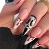 Red Blood Press on Nail Medium Almond Spooky Fake Nail Halloween Red Blood Clown Horror Nail Design Full Cover Fake Nails Glue on Nail Artificial Nails for DIY for Women Girls, False Nails