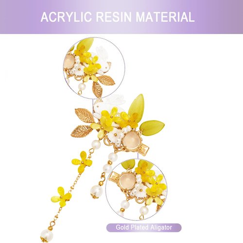 Vintage Flower Hair Clips, A Pair of Yellow Osmanthus Decorative Hair Clips Tassel Pearl Hair Barrettes, Wedding Hair Pins Hair Accessories for Women Girls Bride Bridesmaid