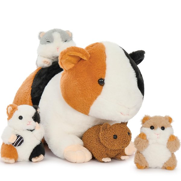 Karister 5 Pieces Giant Guinea Pig Stuffed Animal, 19.7" Mommy Hamster Plush with 4 Cute Baby Guinea Pig Plushies in Mother Hamster' s Belly,Christmas Birthday for Girls Boys Kids