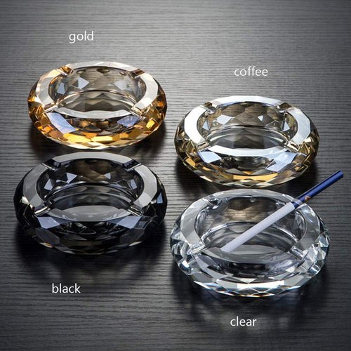 Crystal Glass Ashtray, Cigar Cigarettes Ashtray Holder Home Office Desktop Tabletop Decoration,Crystal Gold