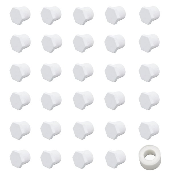 RVPNR 29 Pieces RV Hot Water Heater Drain Plug with Tape, 1/2 Inch NPT Drain Plug White Plastic Drain Plug, Compatible with RV Camper and Atwood Water Heater 11630 91857.