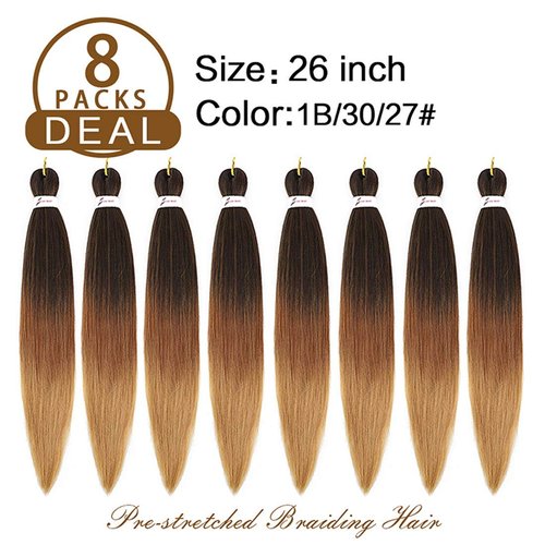 AQINBEL Braiding Hair Pre stretched 26 Inches 8 Bundles Ombre Braiding Hair Itch Free Crochet Twist Hair for Braids Yaki Texture Pre stretched Braiding Hair Extensions for Women (1B/30/27#)