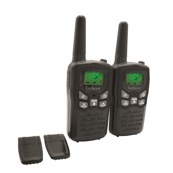 Lexibook Walkie-talkies for Kids, Toys Long Range 8km / 5 Miles, LCD Screen, Digital Sound, Indoor and Outdoor Communication Game, Belt Clip, Black, TW58US