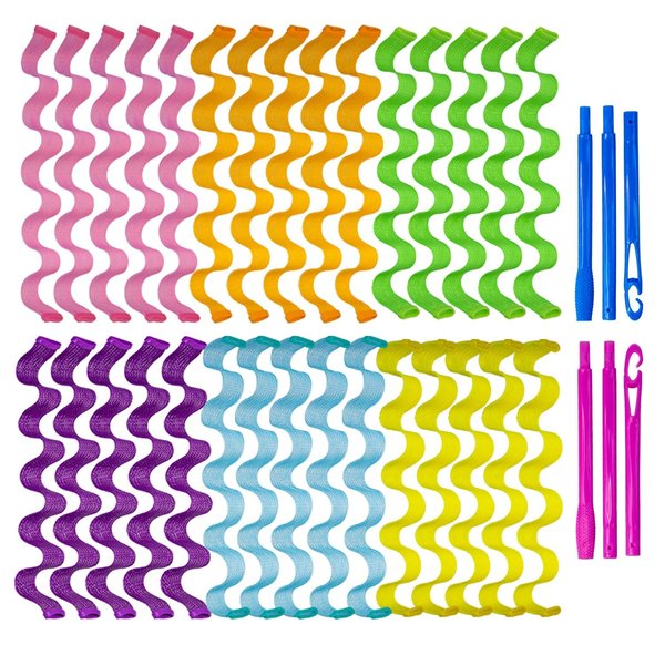 30pcs Heatless Hair Curlers Rollers Wave Curls Styling Kit with 2 Sets Styling Hooks,No Heat Hair Curlers Spiral Curlers for Medium and Long Hair 17.8”(45 cm)…