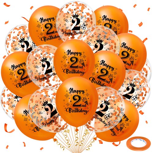 2nd Birthday Balloons for Girls Boys 18Pcs Orange Happy 2nd Birthday Latex Balloons Orange 2nd Birthday Party Decorations for Kids 2nd Birthday Baby Shower Fall Halloween Party Supplies 12 Inch