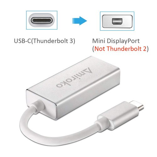 Amiroko USB-C to Mini DisplayPort Adapter, USB 3.1 Type C to Mini DP Adapter Support 4K, 1080P Compatible with MacBook Pro, MacBook 12", Alienware, to LED Cinema Display/Dell Monitor etc, Silver