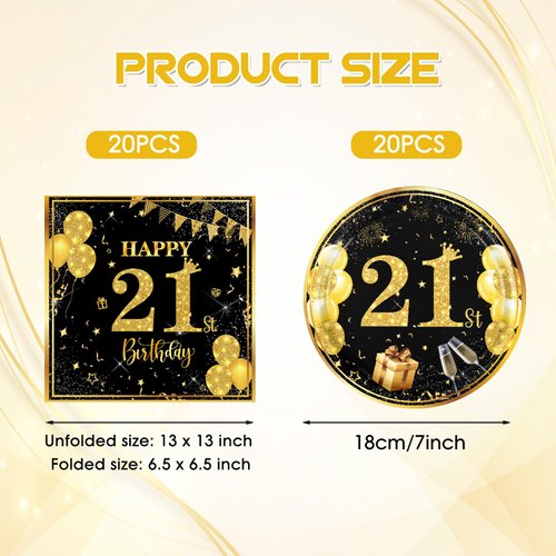 40 PCS 21st Birthday Decorations for Him Black Gold Cheers to 21 Years Tableware Decorations 21st Birthday Plates Napkins for Men Women 21 Years Old Birthday Party Supplies
